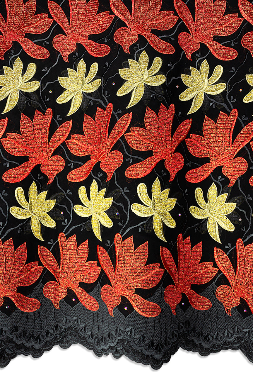 FSL789 - Stunning Fine Swiss Lace - Black, Royal Red & Gold