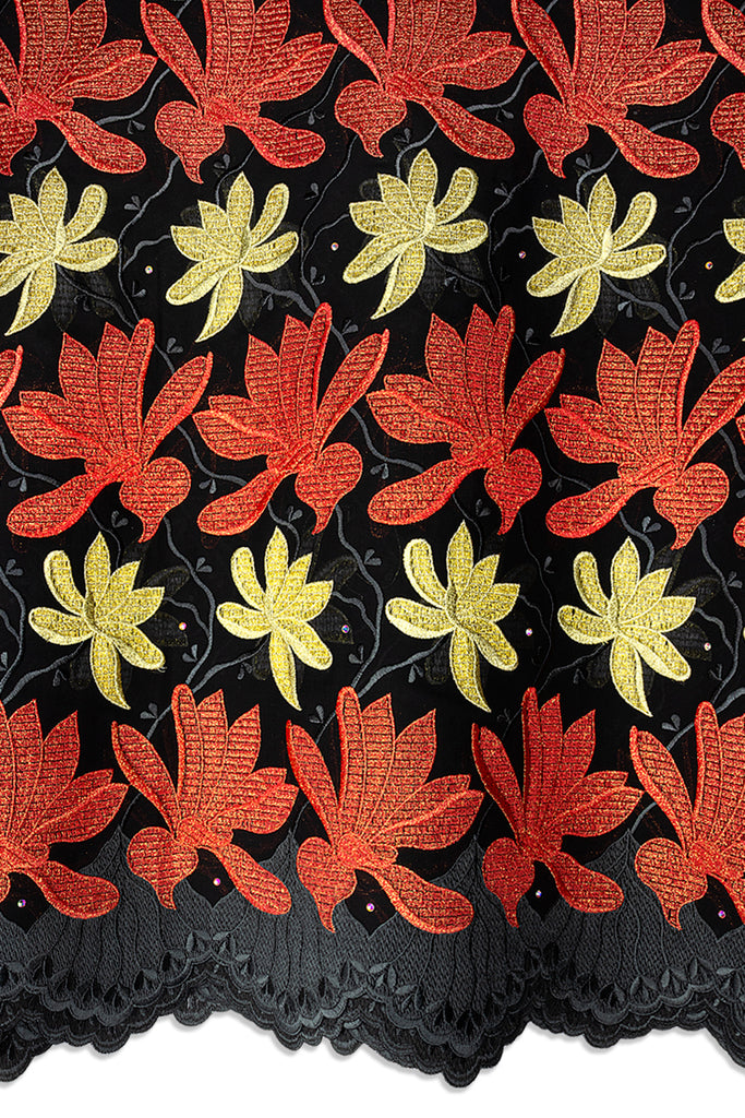FSL789 - Stunning Fine Swiss Lace - Black, Royal Red & Gold