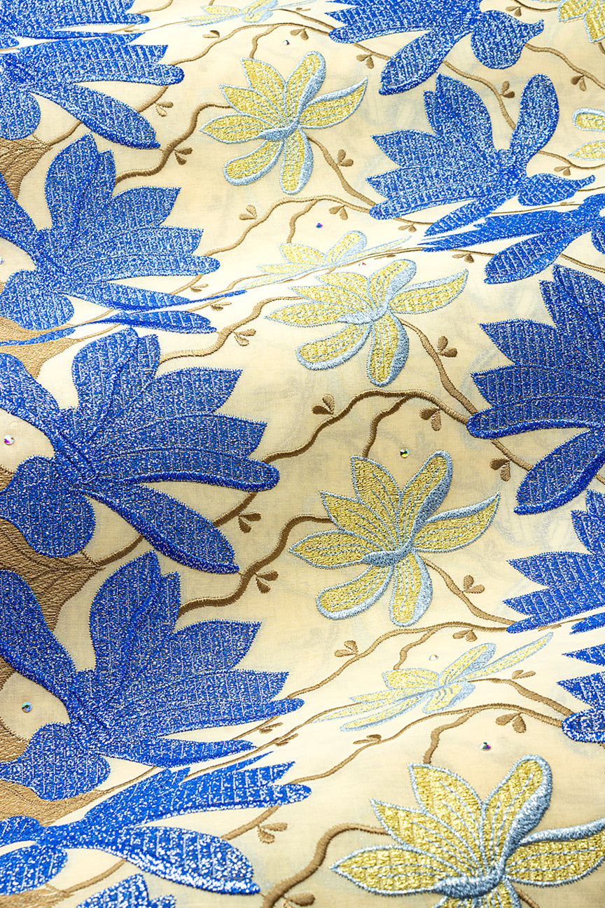 FSL781 - Stunning Fine Swiss Lace - Gold & Sky Blue
