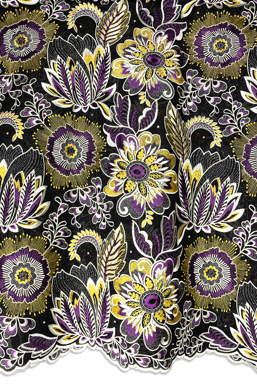 FSL782 - Stunning Fine Swiss Lace - Black, Gold & Lavender
