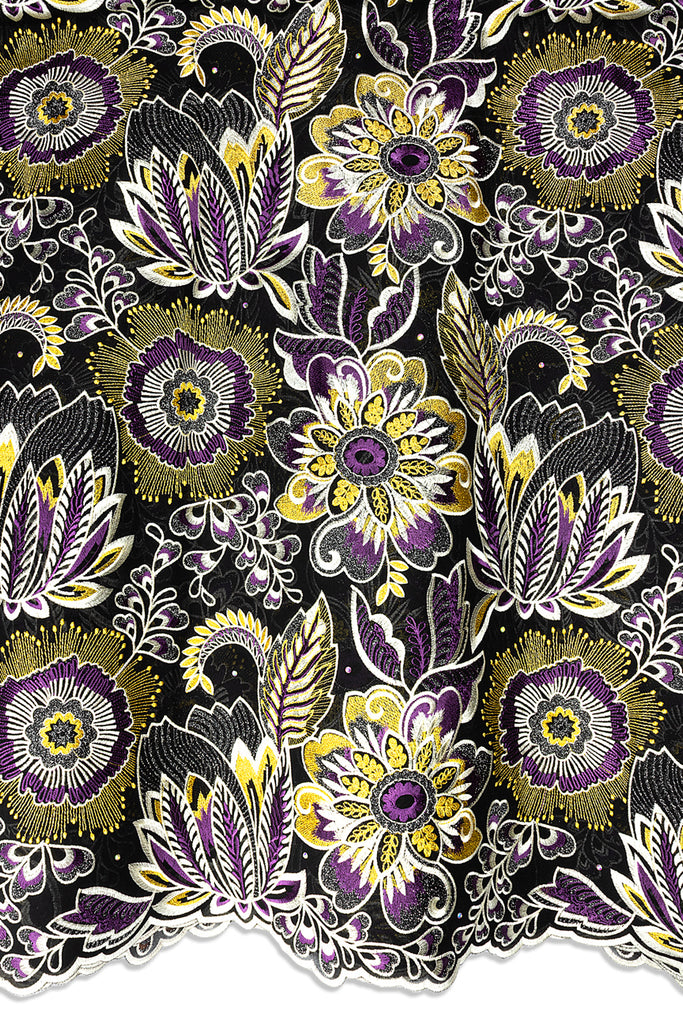FSL782 - Stunning Fine Swiss Lace - Black, Gold & Lavender