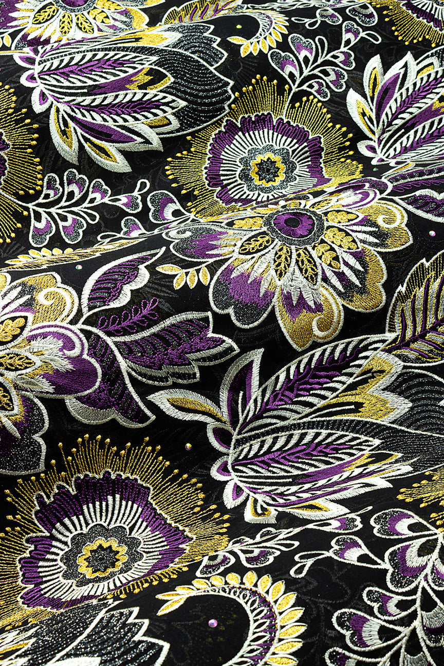 FSL782 - Stunning Fine Swiss Lace - Black, Gold & Lavender