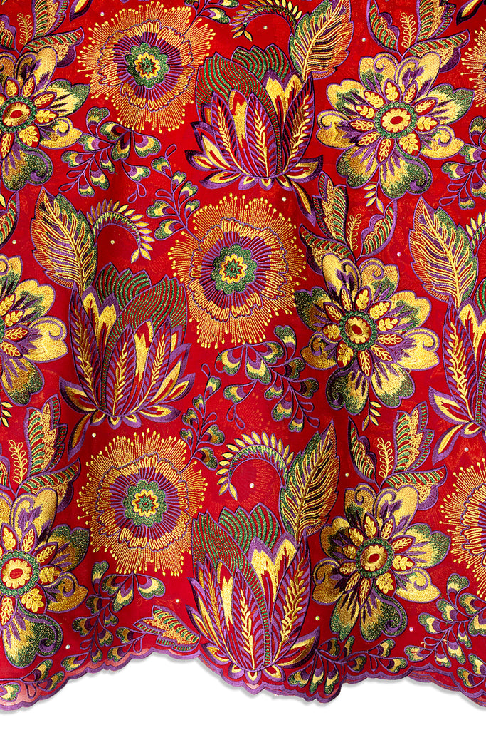FSL784 - Stunning Fine Swiss Lace - Royal Red, Gold & Lavender