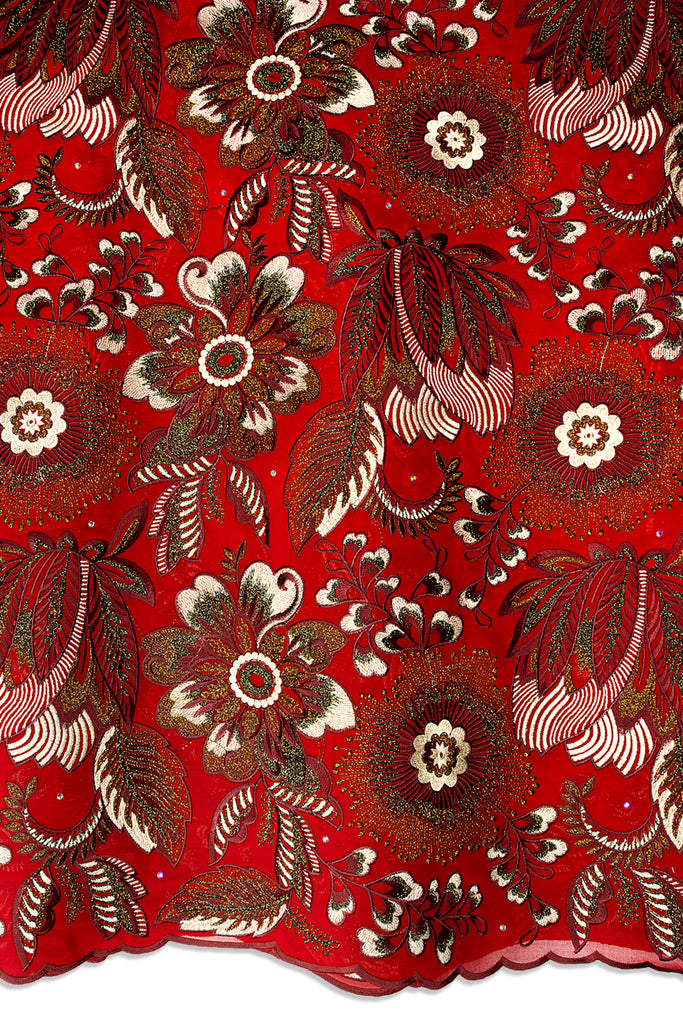 FSL786 - Stunning Fine Swiss Lace - Deep Royal Red, Gold & White