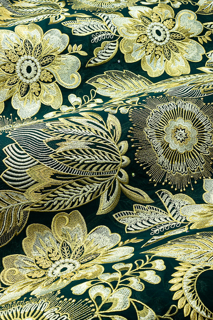 FSL787 - Stunning Fine Swiss Lace - Emerald Green, Gold & White