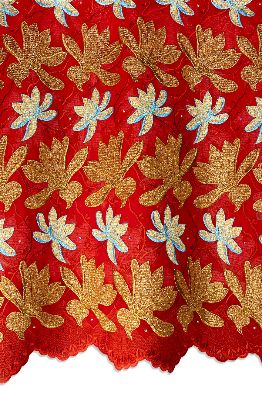 FSL788 - Stunning Fine Swiss Lace - Royal Red, Gold & Sky Blue