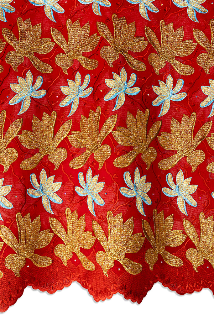 FSL788 - Stunning Fine Swiss Lace - Royal Red, Gold & Sky Blue
