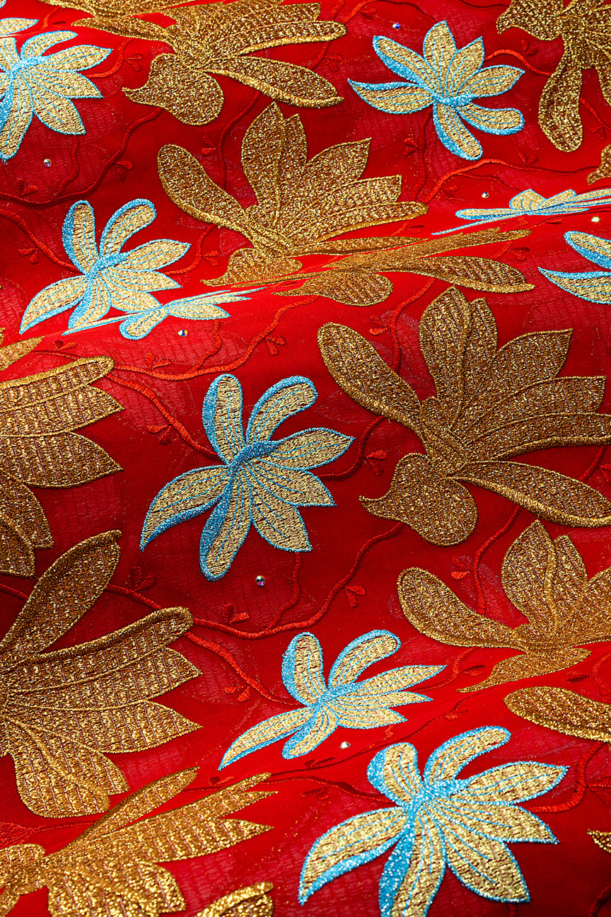 FSL788 - Stunning Fine Swiss Lace - Royal Red, Gold & Sky Blue