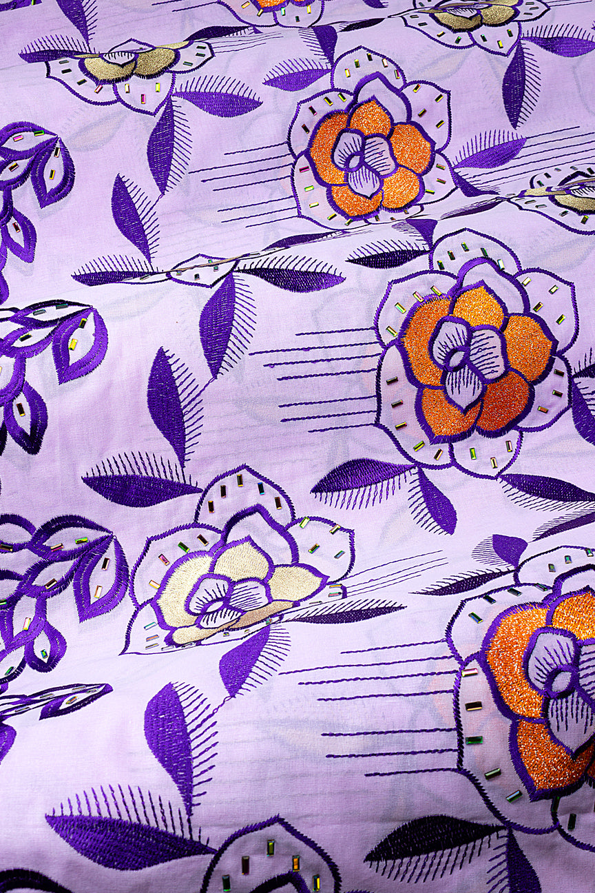 Beaded Voile Lace - BVL001 - Purple & Gold