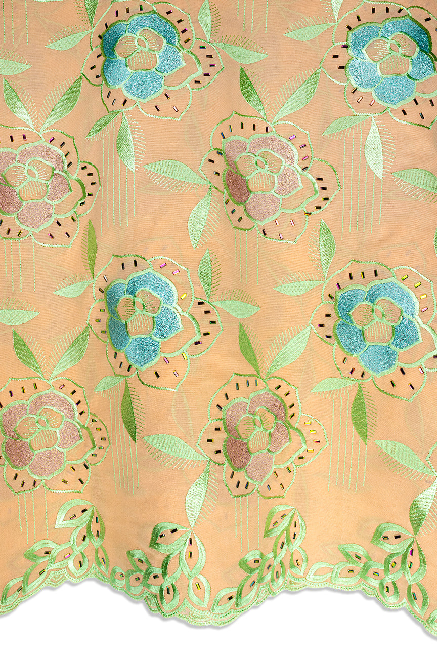 Beaded Voile Lace - BVL002 - Gold, Mint & Turquoise