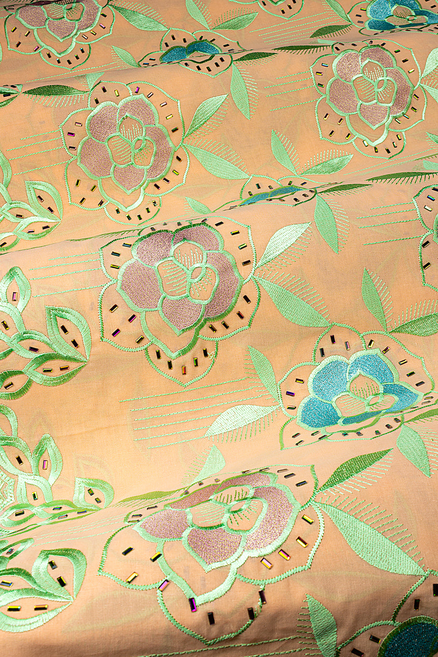 Beaded Voile Lace - BVL002 - Gold, Mint & Turquoise