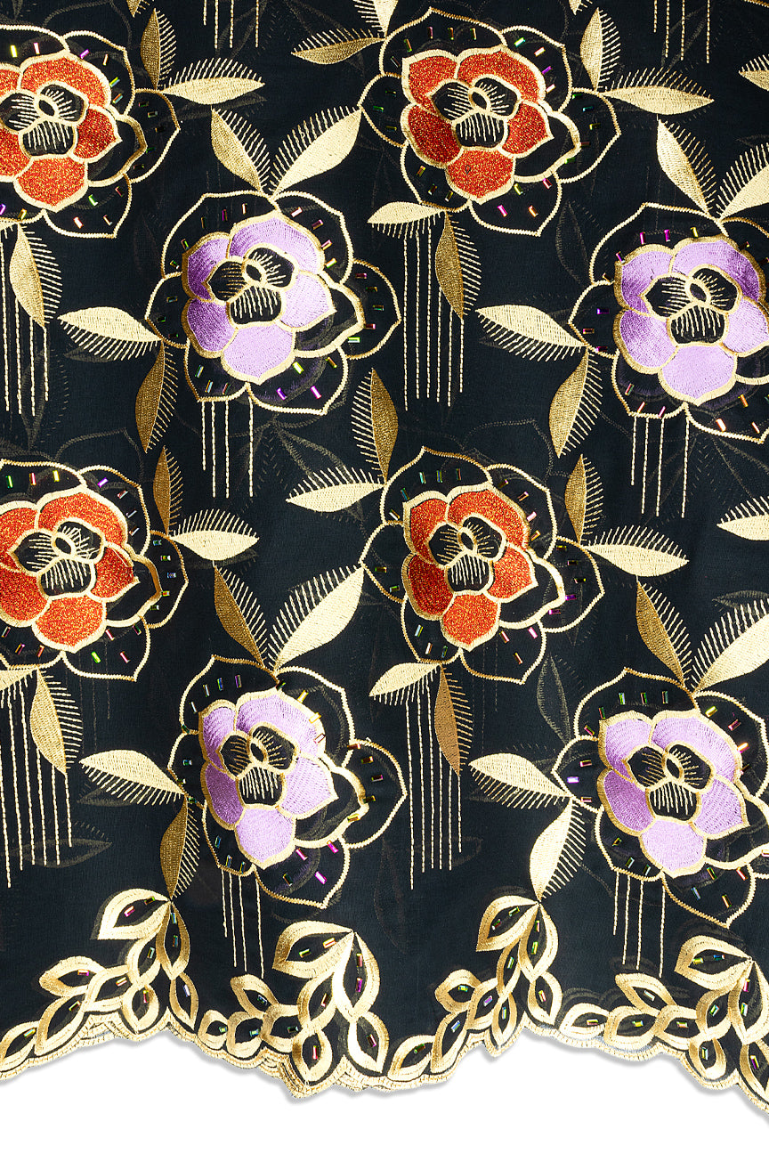 Beaded Voile Lace - BVL003 - Black, Gold & Red
