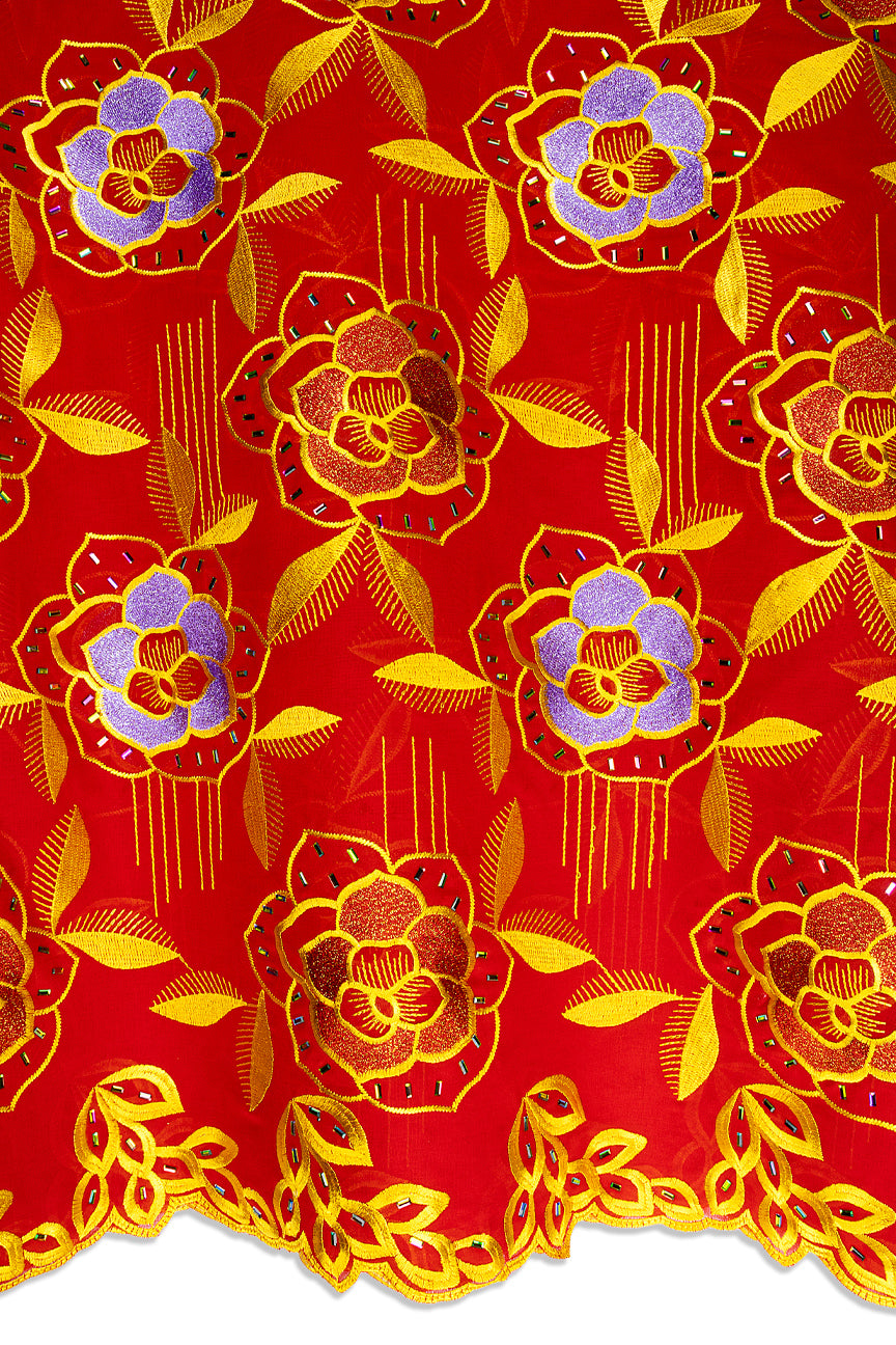 Beaded Voile Lace - BVL004 - Royal Red, Gold & Lilac