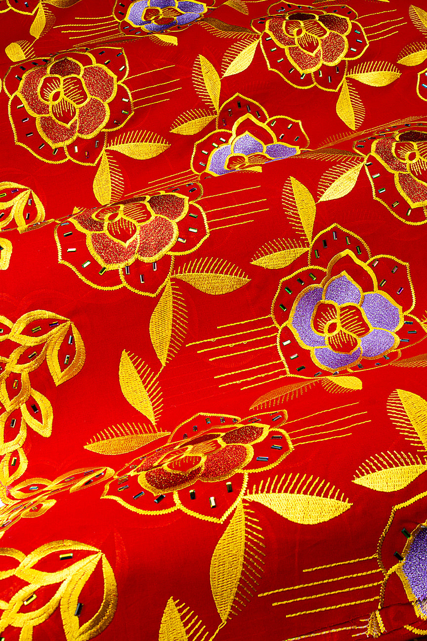 Beaded Voile Lace - BVL004 - Royal Red, Gold & Lilac