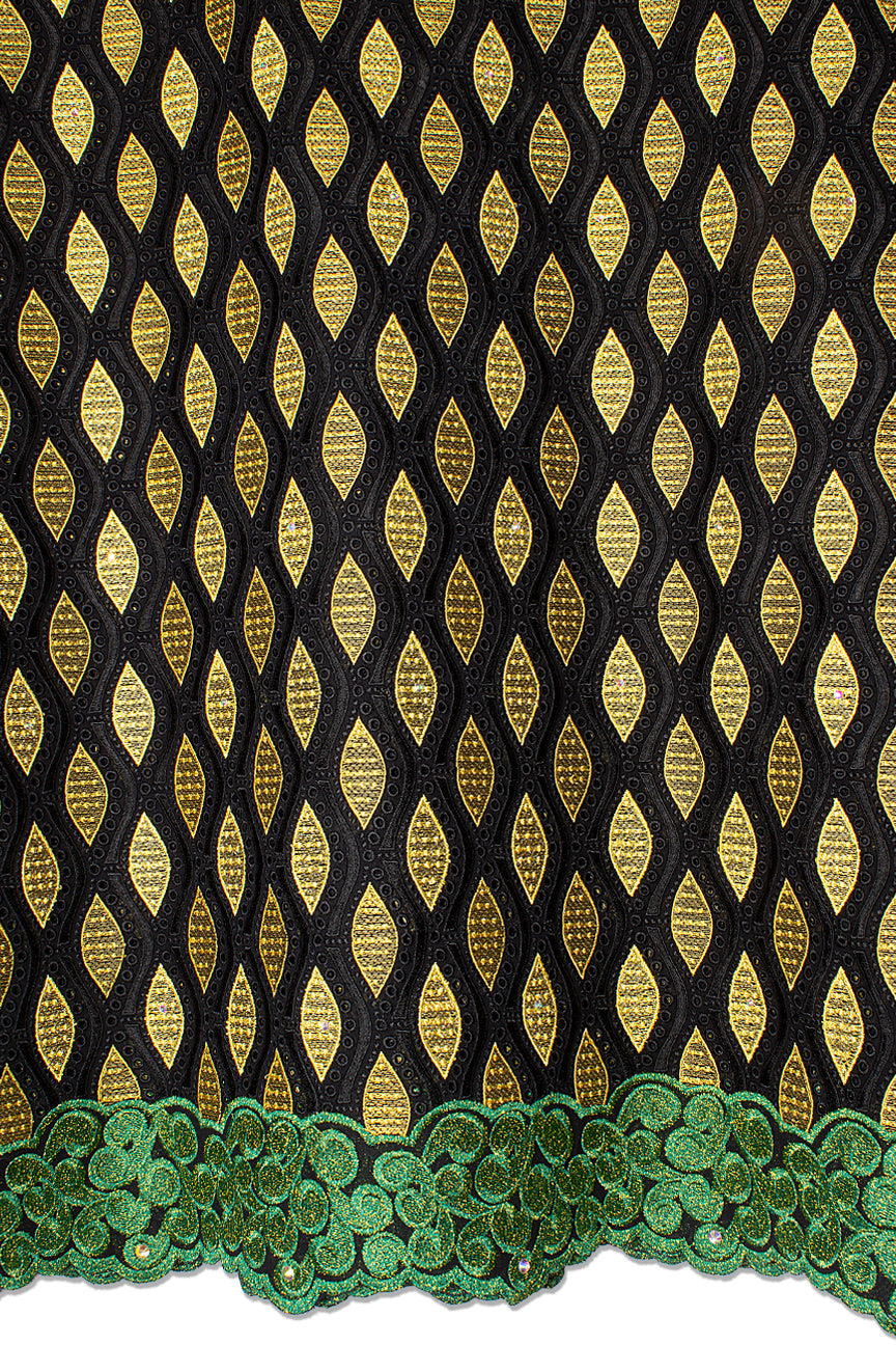 Celebrant Swiss Voile Lace - SWC0101 - Black, Gold & Emerald Green