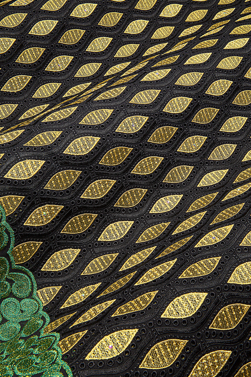 Celebrant Swiss Voile Lace - SWC0101 - Black, Gold & Emerald Green