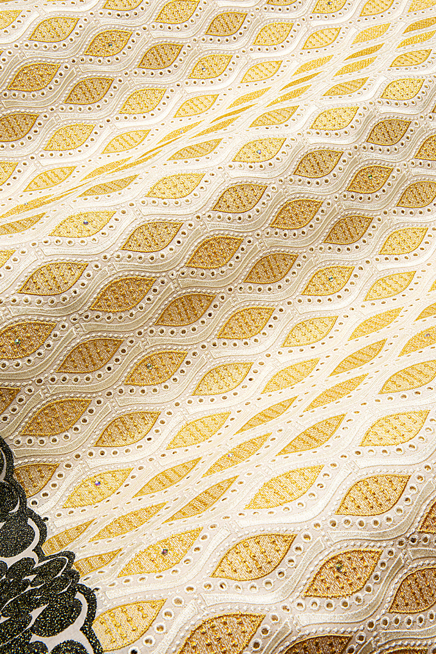 Celebrant Swiss Voile Lace - SWC0105 - White, Gold & Black