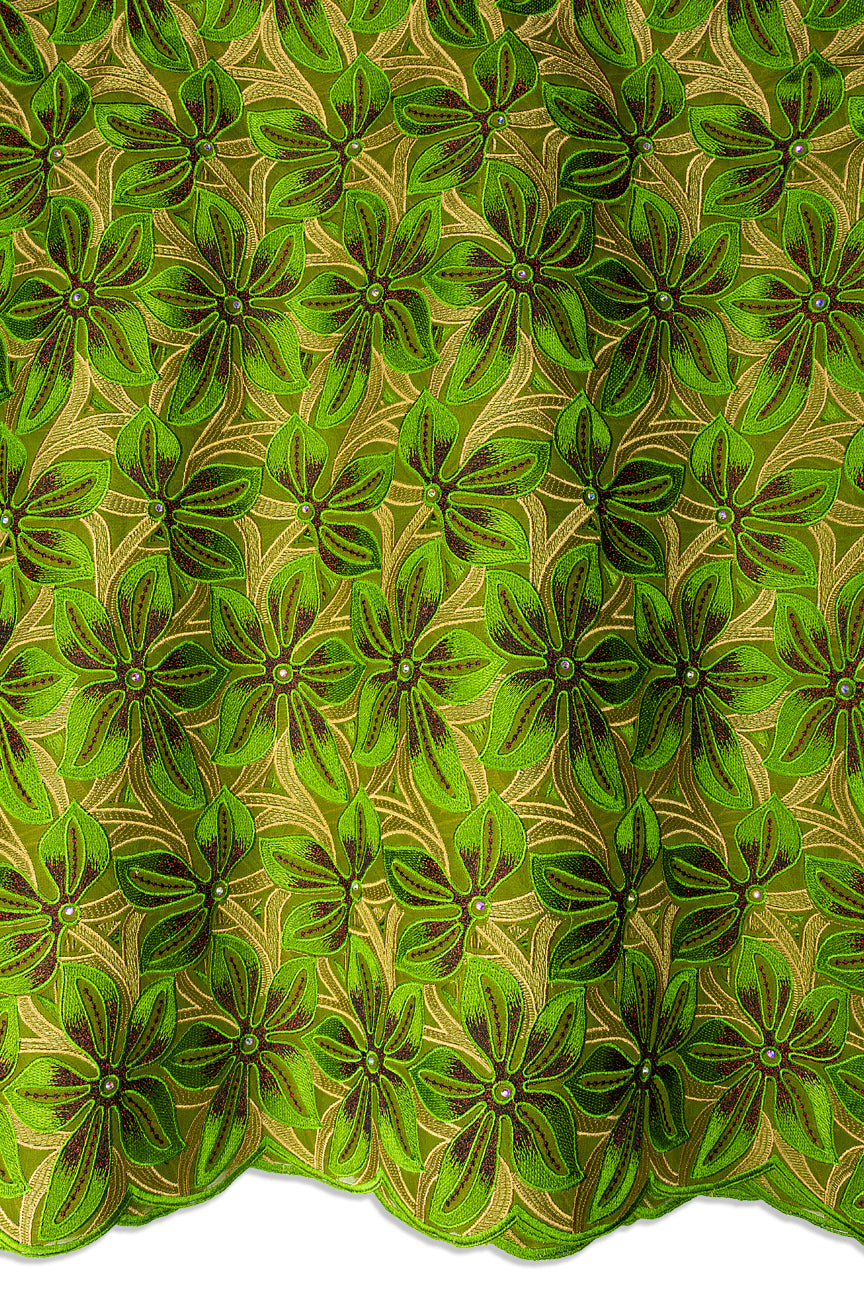Celebrant Swiss Voile Lace - SWC094 - Lime, Gold & Burgundy