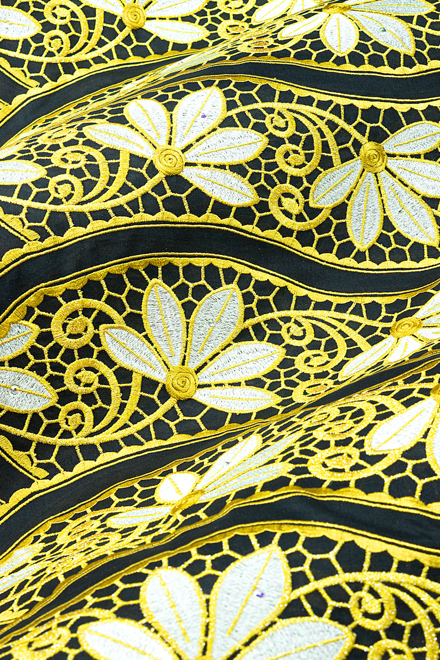 Celebrant Swiss Voile Lace - SWC084 - Black, Gold & White