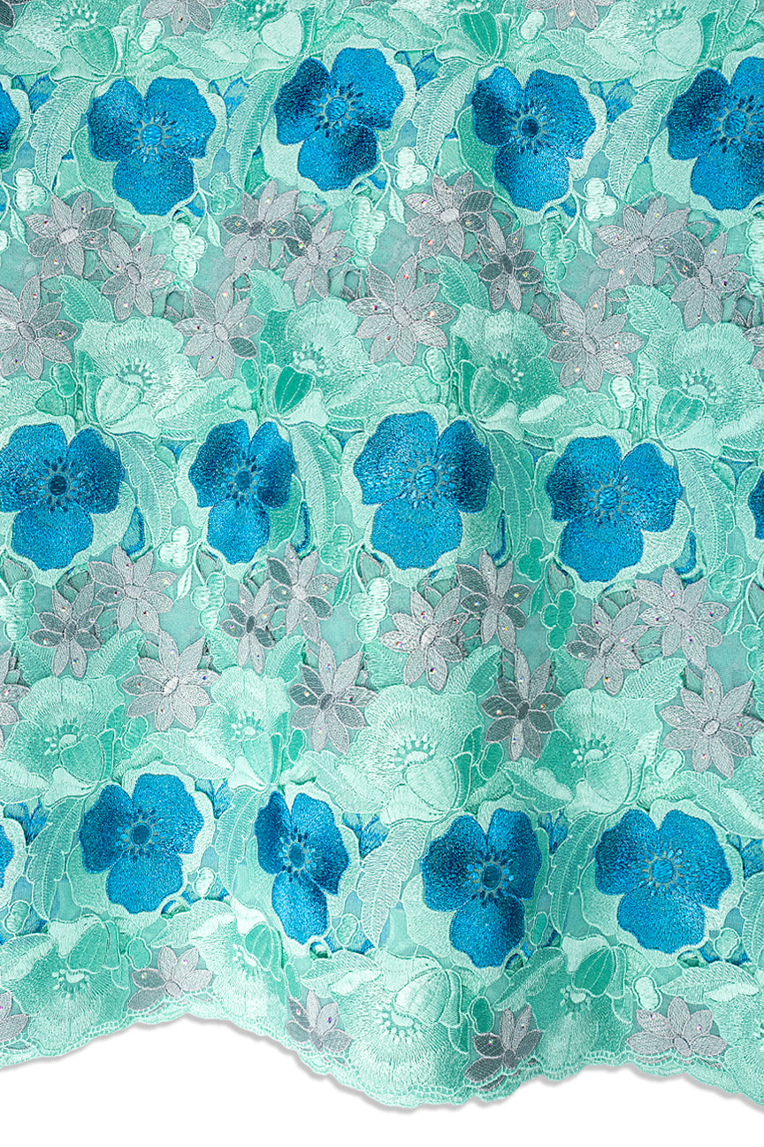 Celebrant Swiss Voile Lace - SWC087 - Sky Blue, Aqua & White