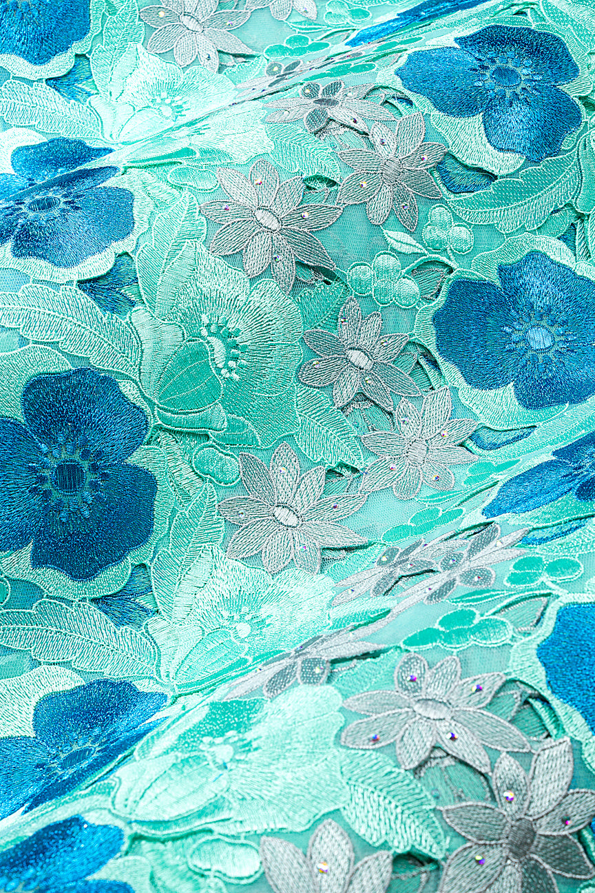 Celebrant Swiss Voile Lace - SWC087 - Sky Blue, Aqua & White