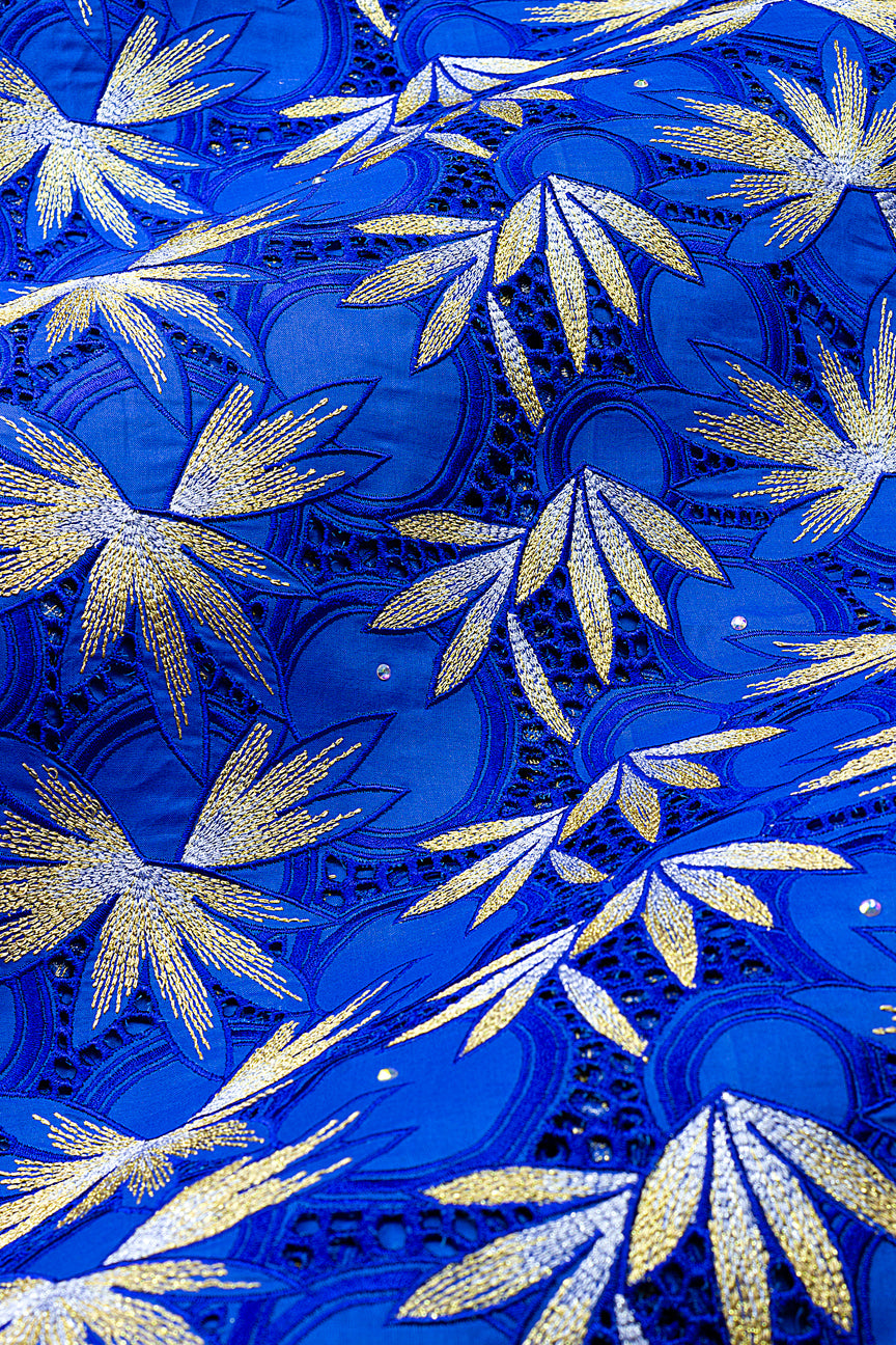 Celebrant Swiss Voile Lace - SWC088 - Royal Blue, White & Gold
