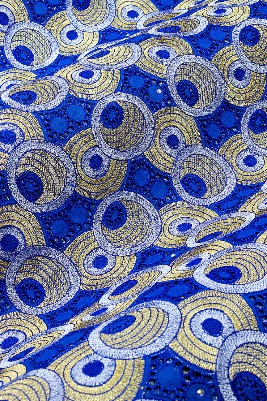 Celebrant Swiss Voile Lace - SWC089 - Royal Blue, White & Gold