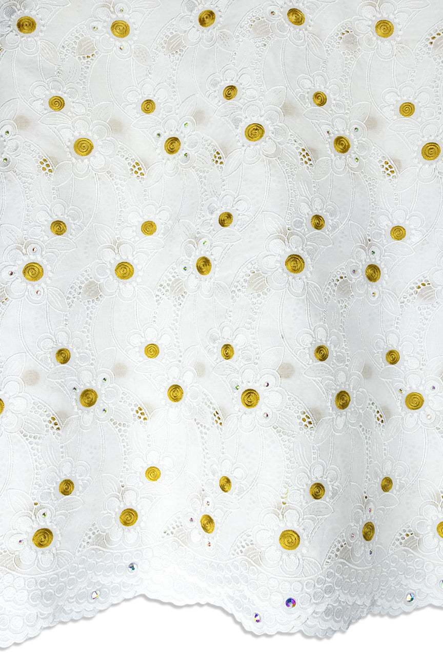 Celebrant Swiss Voile Lace - SWC083 - White & Gold
