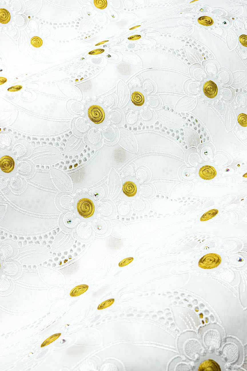 Celebrant Swiss Voile Lace - SWC083 - White & Gold