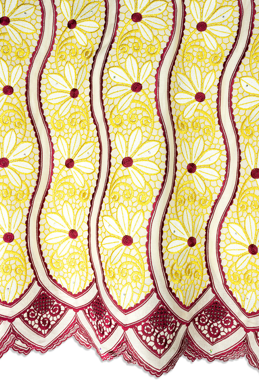 Celebrant Swiss Voile Lace - SWC084 - White, Gold & Royal Red