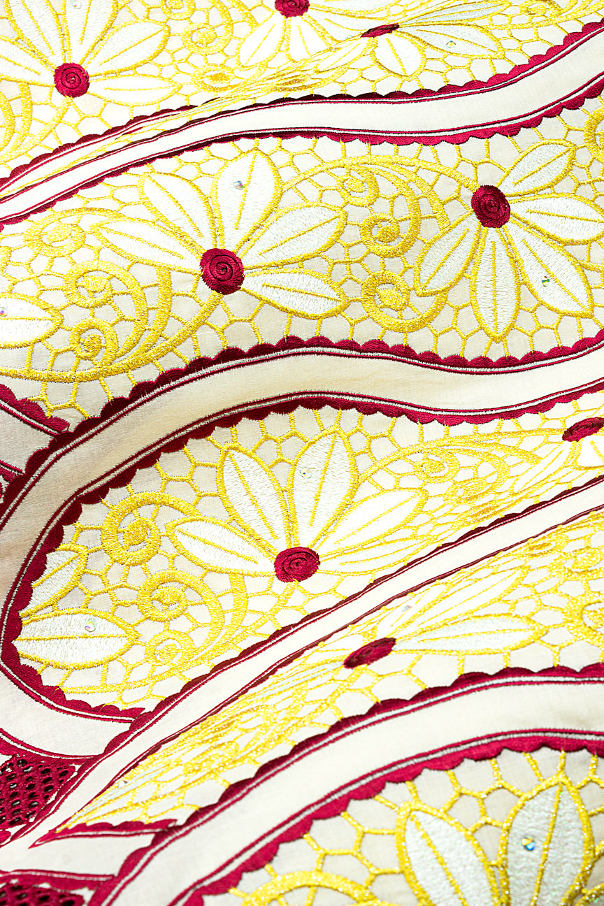Celebrant Swiss Voile Lace - SWC084 - White, Gold & Royal Red