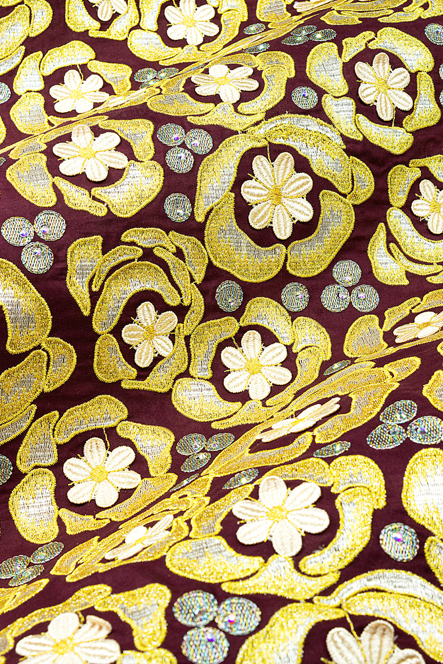 Celebrant Swiss Voile Lace - SWC085 - Burgundy, White & Gold