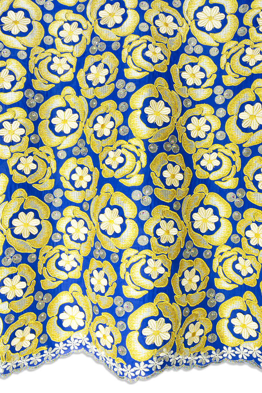 Celebrant Swiss Voile Lace - SWC085 - Sky Blue, White & Gold