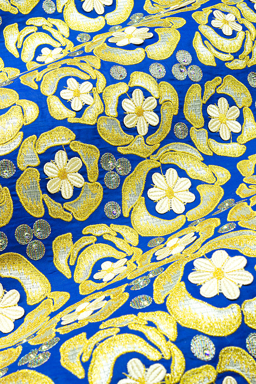 Celebrant Swiss Voile Lace - SWC085 - Sky Blue, White & Gold