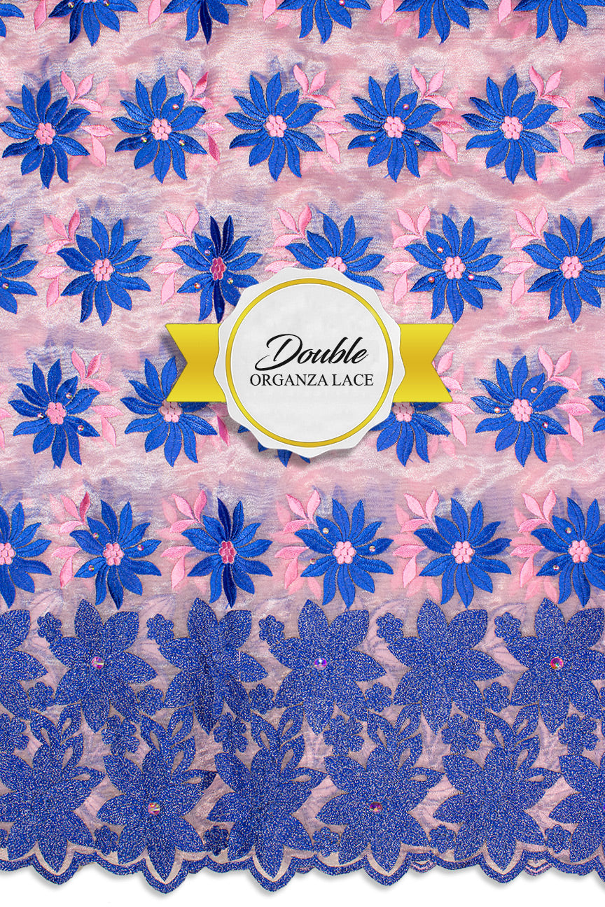 Double Organza Lace - DOL008 - Pink & Royal Blue