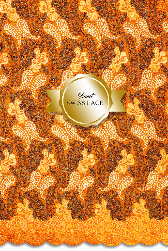 FSL602 - Stunning Fine Swiss Lace - Burnt Orange, Bronze & Gold