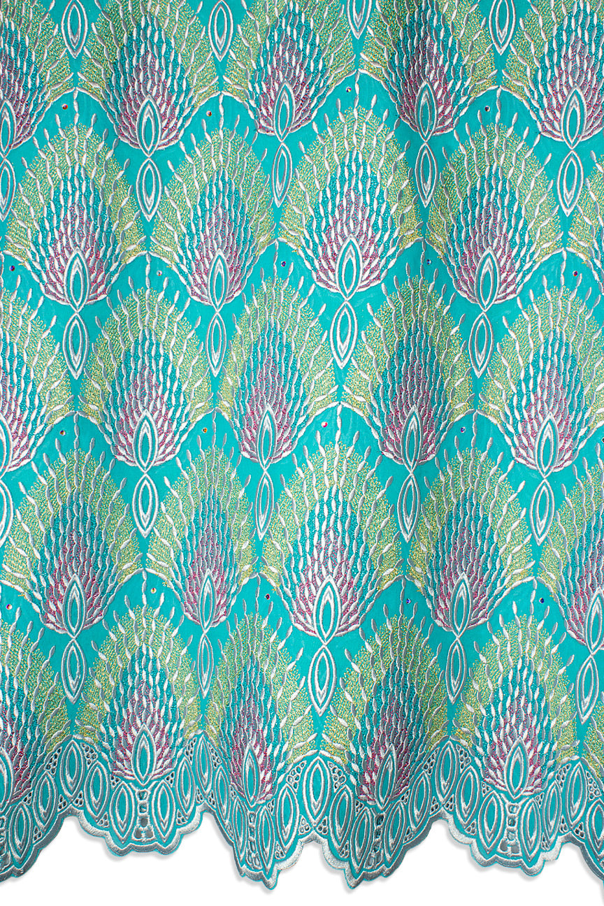 FSL734 - Stunning Fine Swiss Lace - Turquoise, Green & Pink