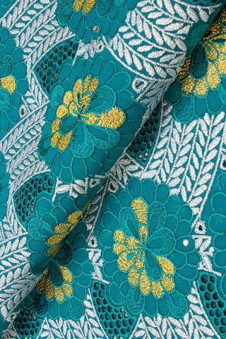 FSL603 - Stunning Fine Swiss Lace - Teal, Silver & Gold
