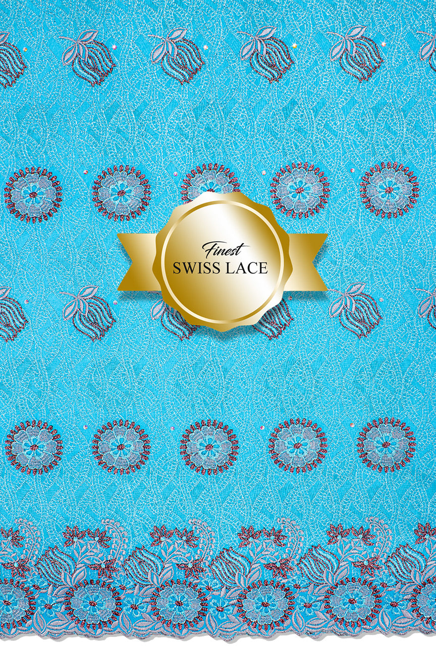 FSL646 - Stunning Fine Swiss Lace - Aqua Blue & Wine