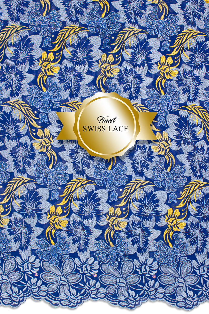 FSL607 - Stunning Fine Lace - Royal Blue & Gold