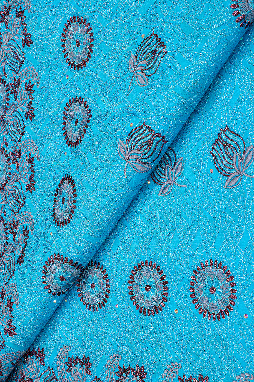 FSL646 - Stunning Fine Swiss Lace - Aqua Blue & Wine