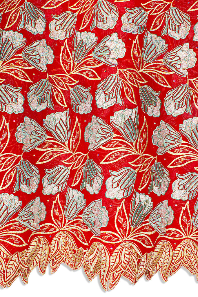 FSL731 - Stunning Fine Swiss Lace - Royal Red, Turquoise & Gold