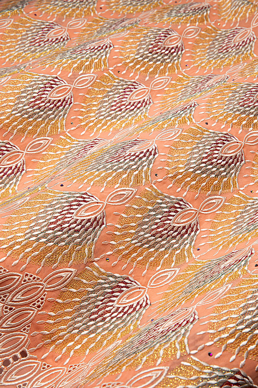 FSL734 - Stunning Fine Swiss Lace - Peach, Deep Pink & Gold