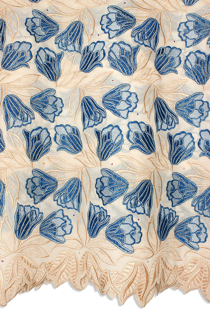 FSL731 - Stunning Fine Swiss Lace - Cream & Royal Blue