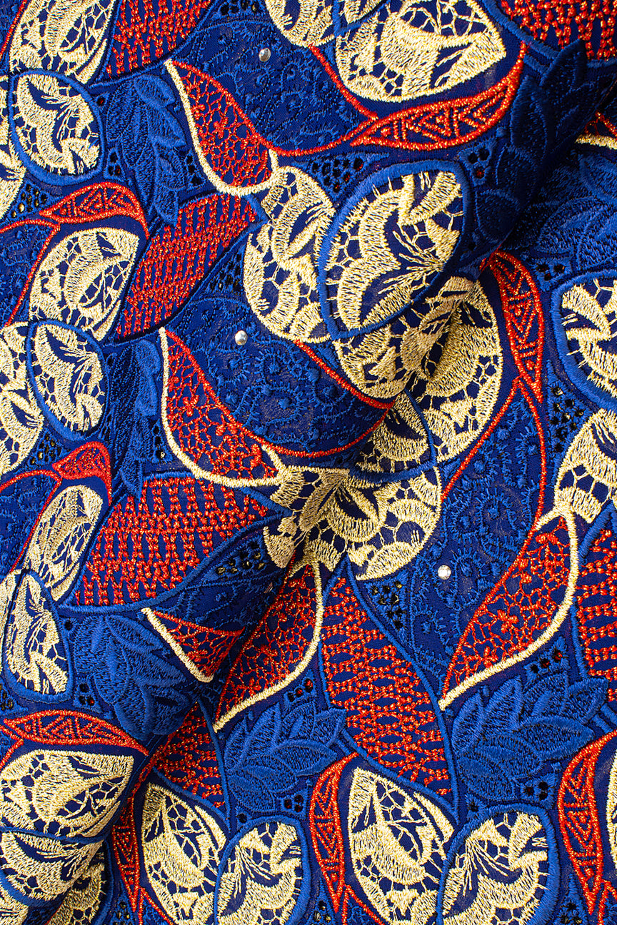 FSL601 - Stunning Fine Swiss Lace - Royal Blue, Gold & Red
