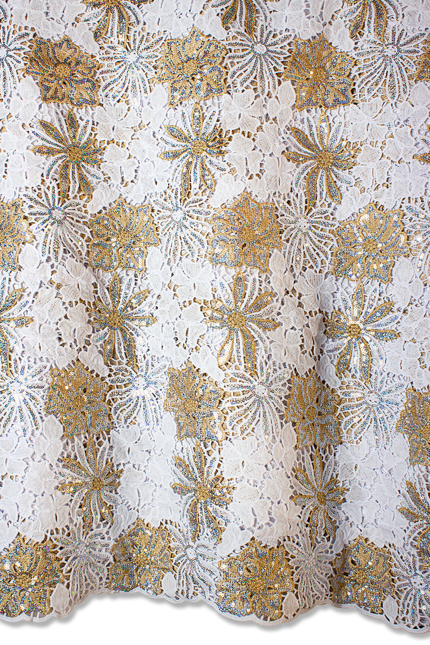 Sequence Guipure Lace - SGPL111 - White & Gold
