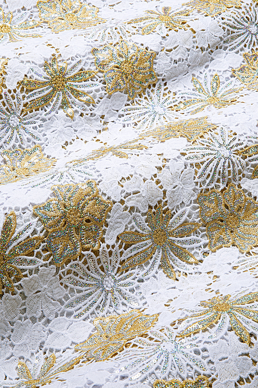 Sequence Guipure Lace - SGPL111 - White & Gold