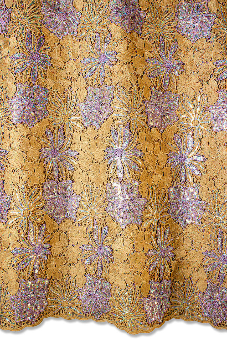 Sequence Guipure Lace - SGPL112 - Golden Brown & Lilac