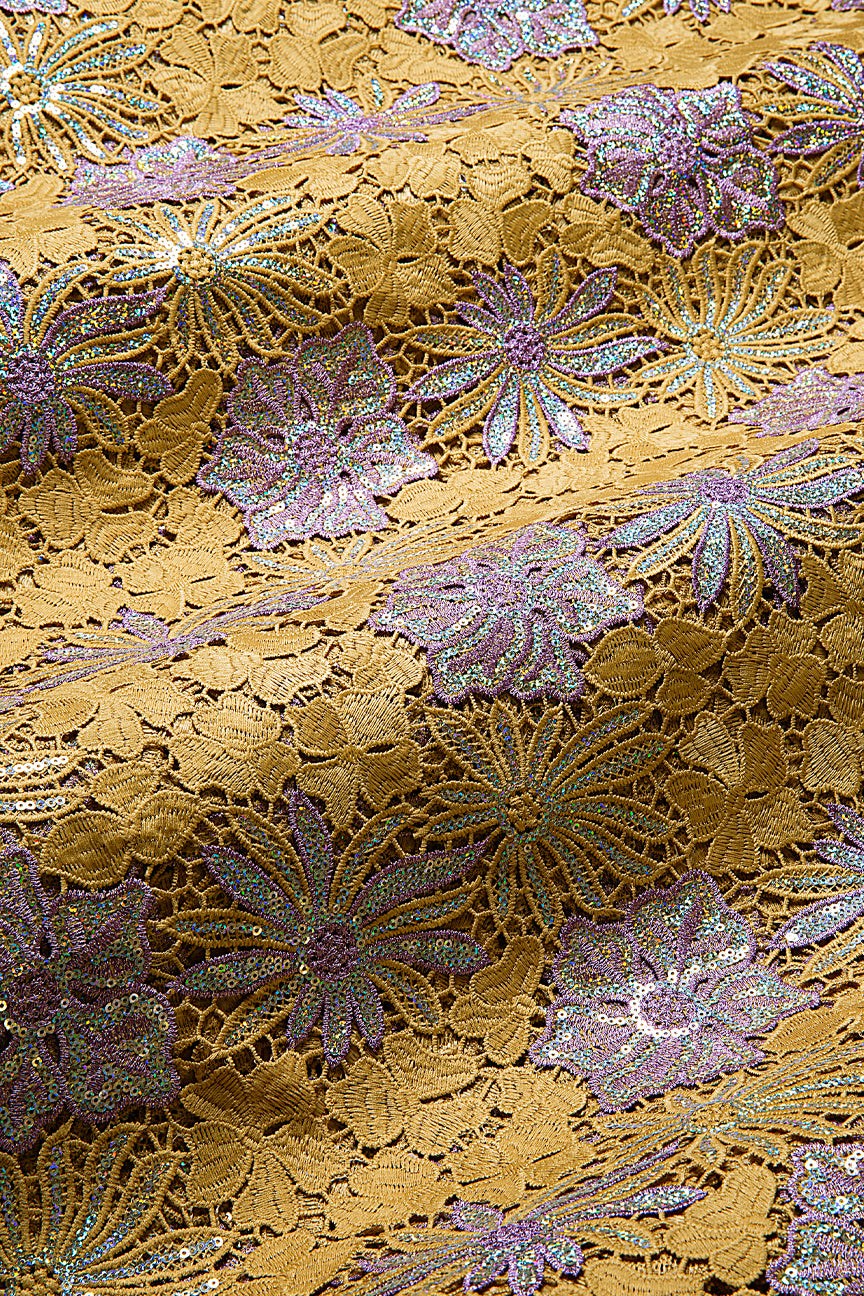 Sequence Guipure Lace - SGPL112 - Golden Brown & Lilac