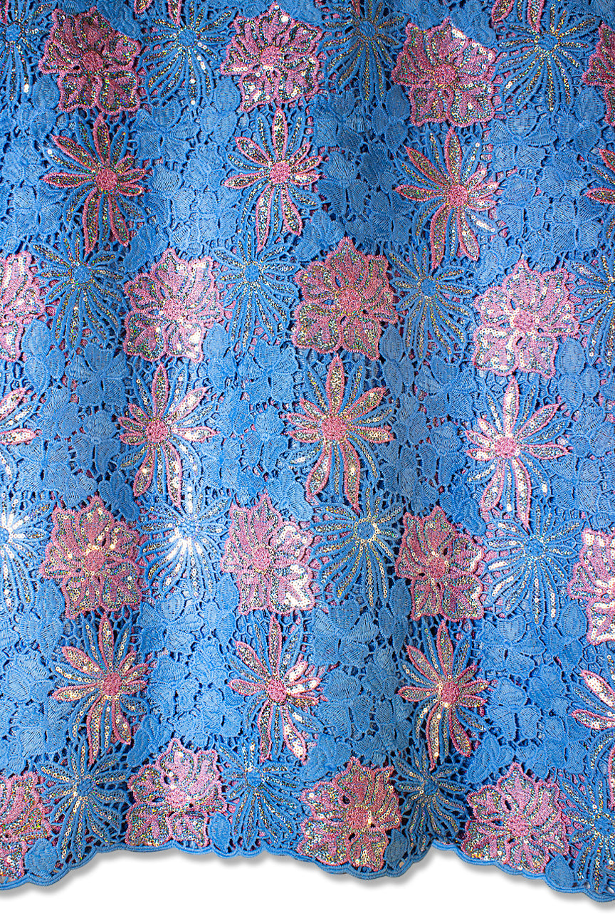 Sequence Guipure Lace - SGPL113 - Sky Blue & Pink
